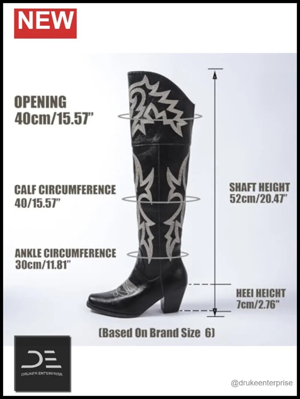 Over-the-Knee Western Cowboy Boots Square Toe PU Leather Embroidered